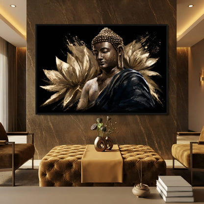 Golden Stillness Beyond The Lotus Canvas Wall Art