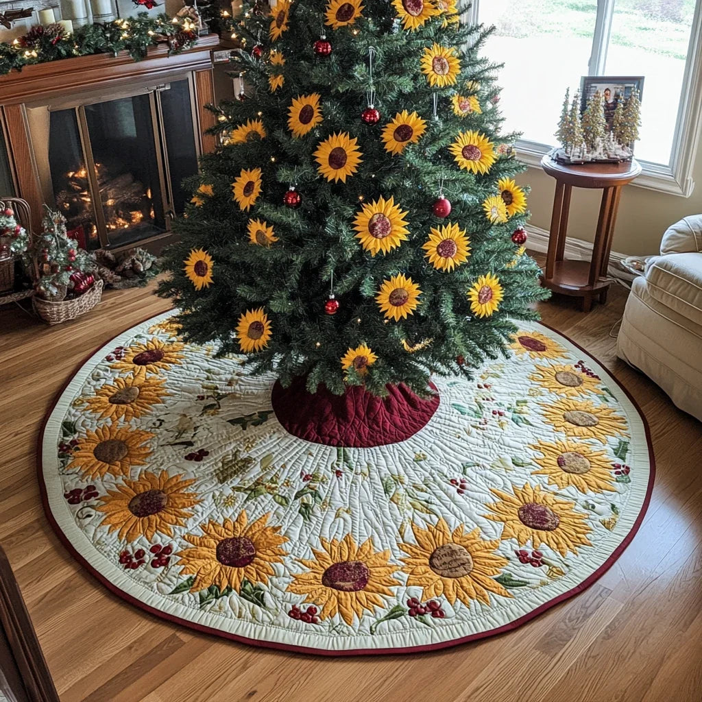 Golden Sunflower Christmas Quilted Tree Skirt