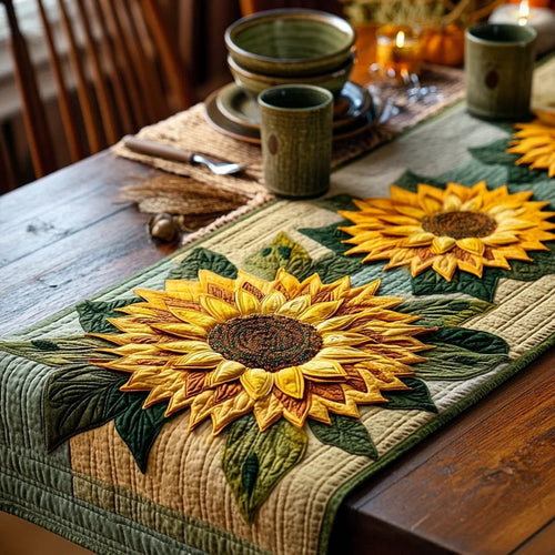 Golden Sunflower Quilted Table Runner