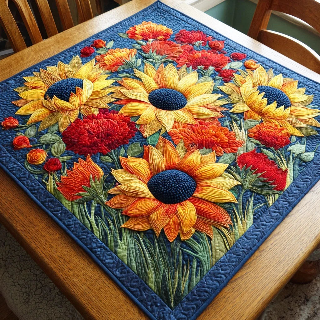 Golden Sunflower Ray Quilted Table Topper
