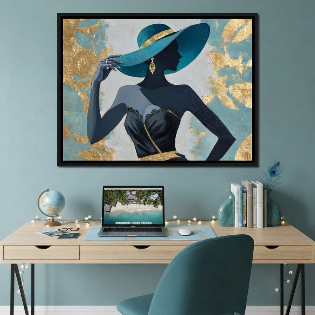 Golden Teal Elegance Lady Canvas Wall Art