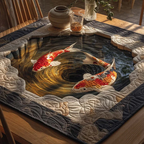 Golden Whirlpool Koi Quilted Table Topper