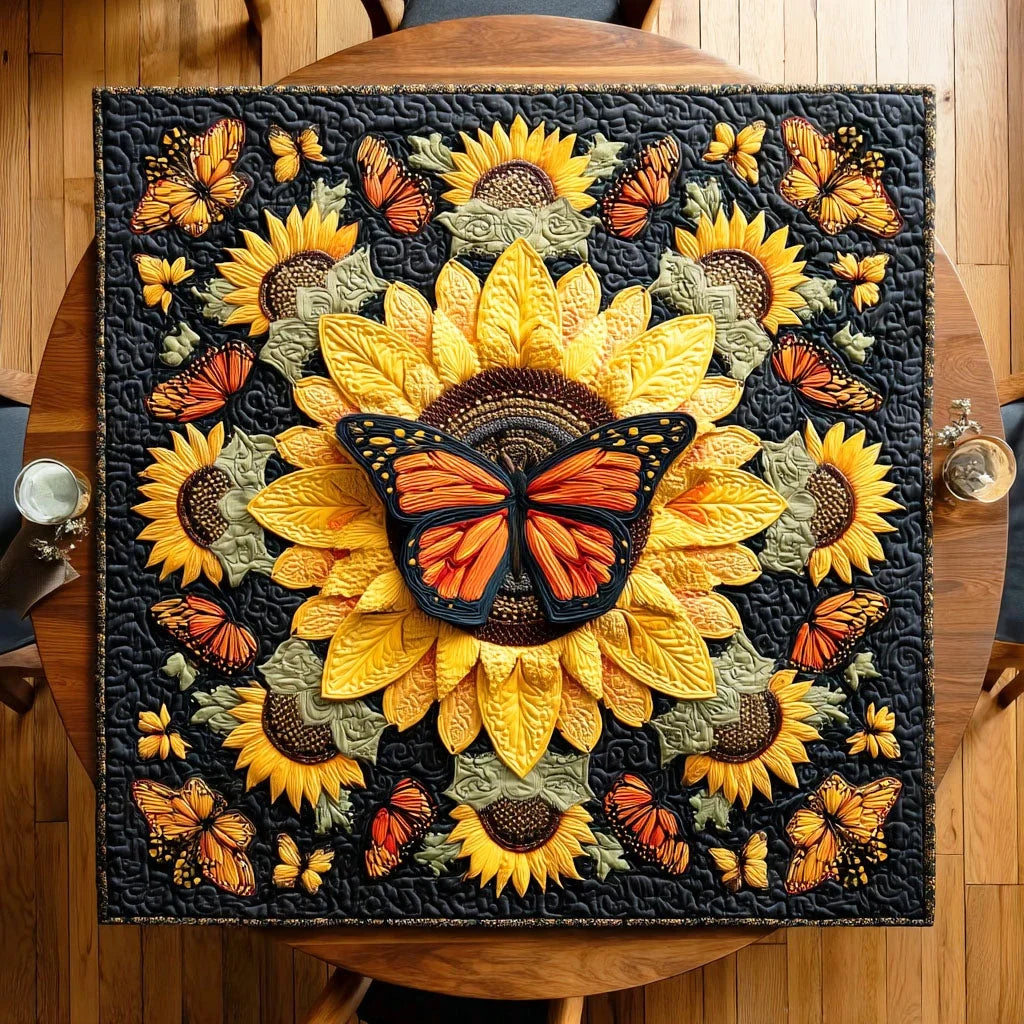 Golden Wings Bloom Quilted Table Topper