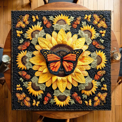 Golden Wings Bloom Quilted Table Topper