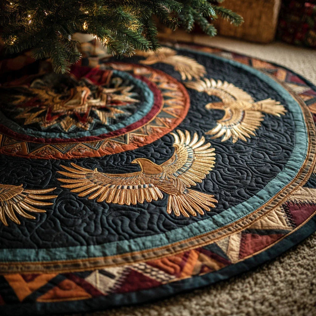 Golden Wings Christmas Quilted Tree Skirt