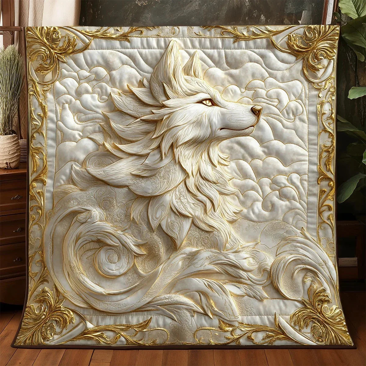 Golden Wolf Quilt Blanket