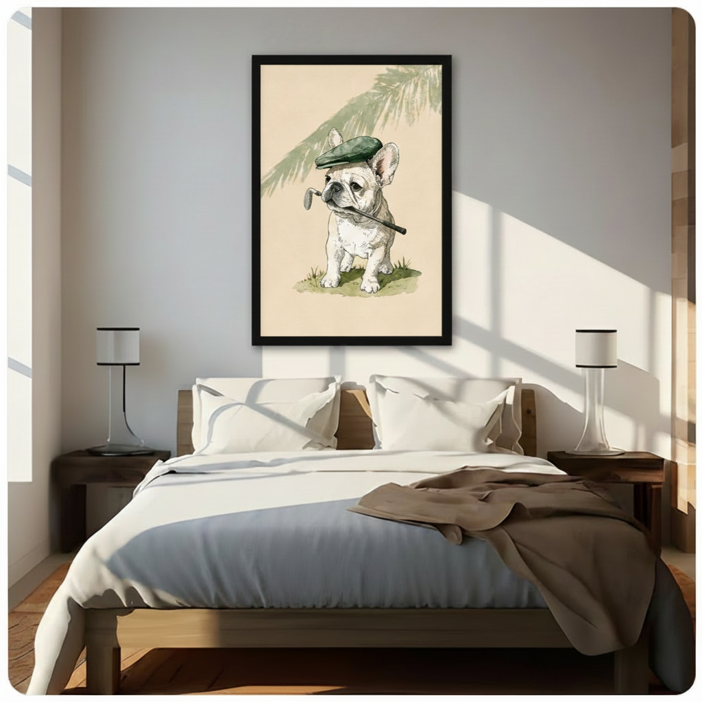 Vintage French Bulldog Golfer Framed Canvas Art