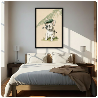 Vintage French Bulldog Golfer Framed Canvas Art