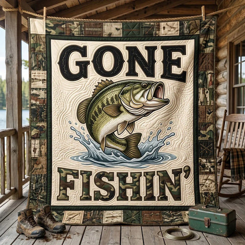 Gone Fishin' Bass Fishing Quilt Blanket
