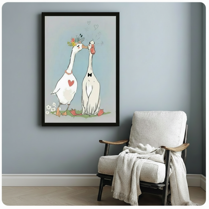 Kissing Geese Love Couple Canvas Wall Art
