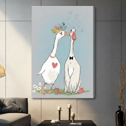 Kissing Geese Love Couple Canvas Wall Art