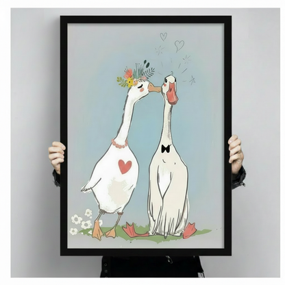 Kissing Geese Love Couple Canvas Wall Art