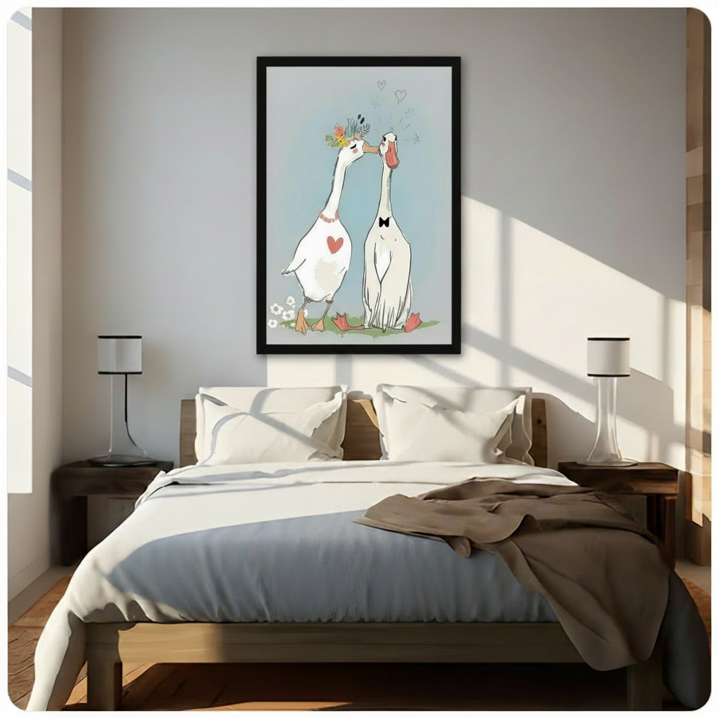 Kissing Geese Love Couple Canvas Wall Art