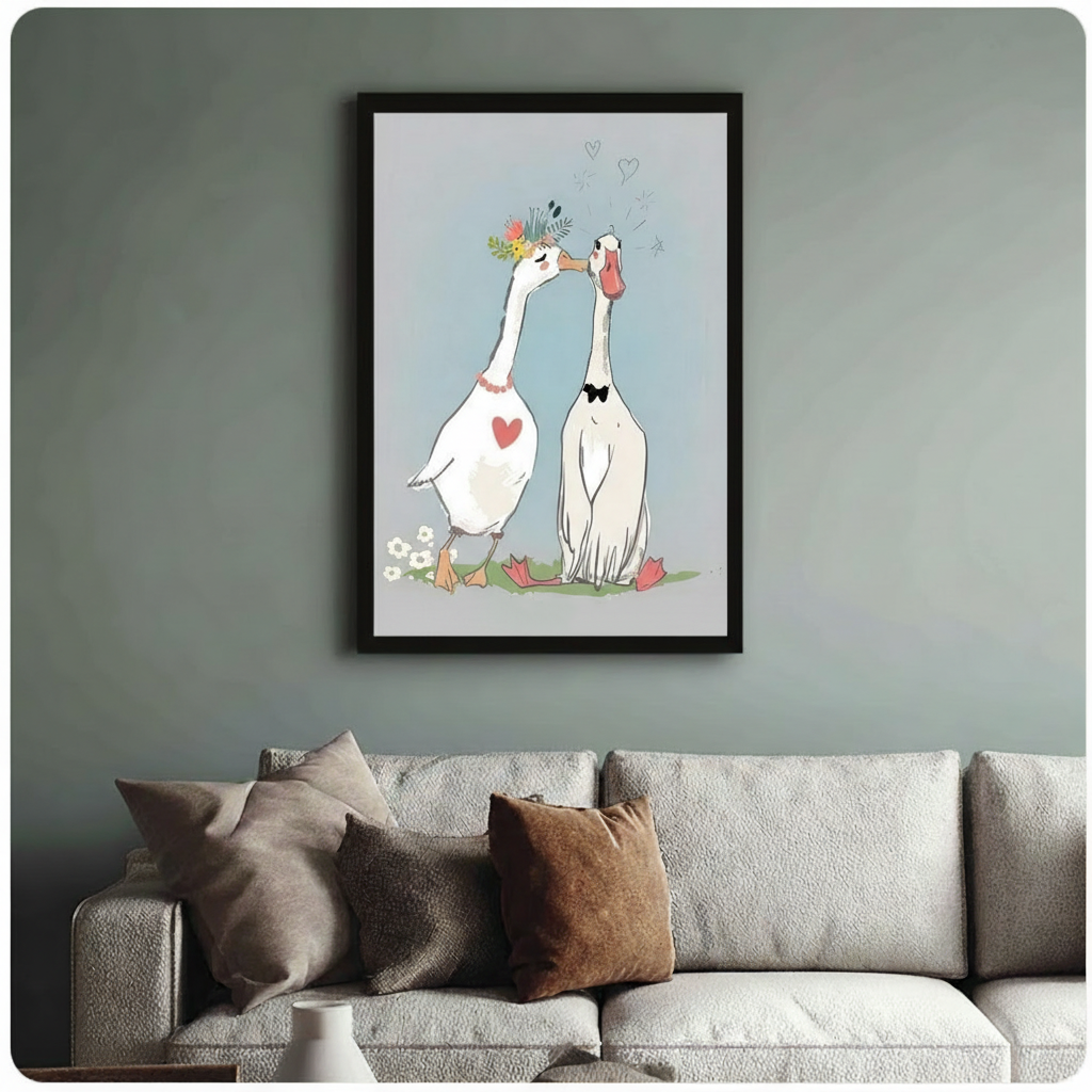 Kissing Geese Love Couple Canvas Wall Art