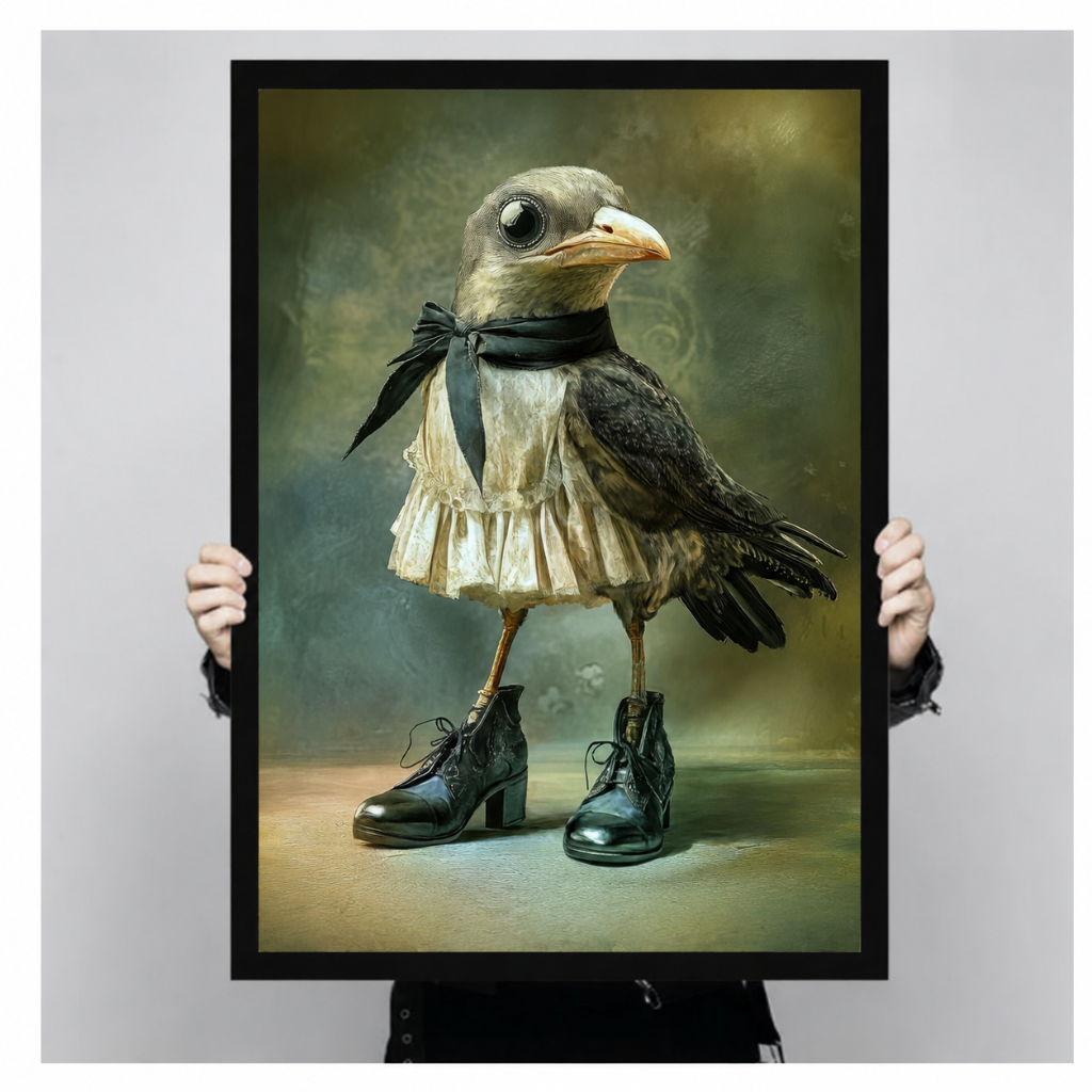 Gothic Crow Lace Dress Canvas Wall Art