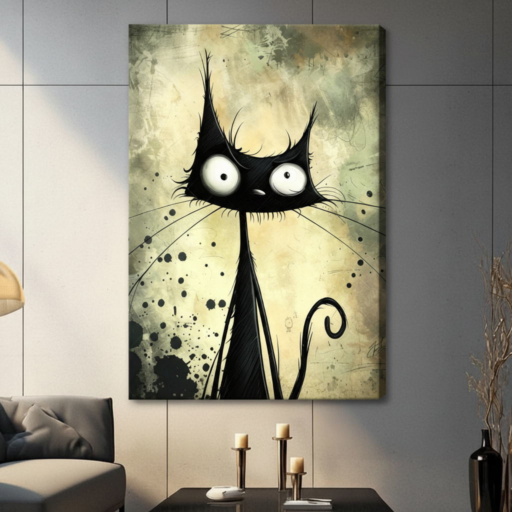 Gothic Black Cat Dark Fantasy Canvas Art Wall Art