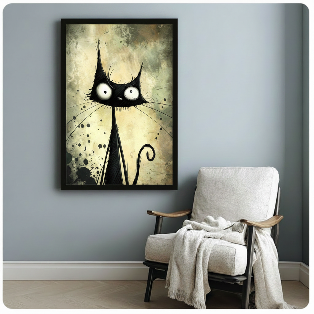 Gothic Black Cat Dark Fantasy Canvas Art Wall Art
