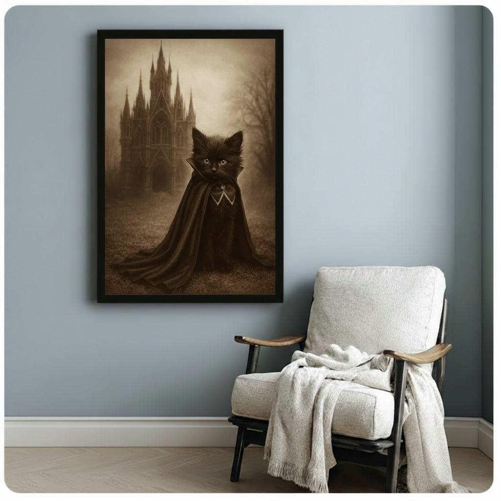 Gothic Black Cat Cape Canvas Wall Art