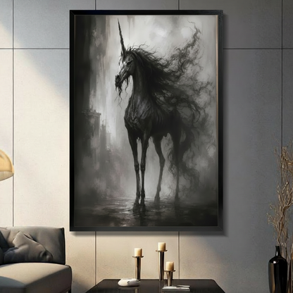Gothic Dark Unicorn Misty Ruins Canvas Art Wall Art