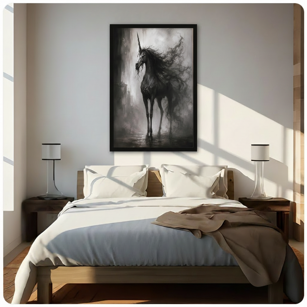 Gothic Dark Unicorn Misty Ruins Canvas Art Wall Art