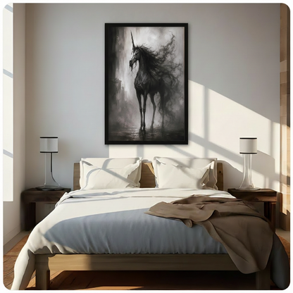 Gothic Dark Unicorn Misty Ruins Canvas Art Wall Art