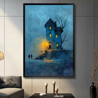 Moody Blue Night House Canvas Art Wall Art