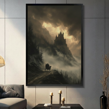 Gothic Dark Castle Carriage Landscape Canvas Art
