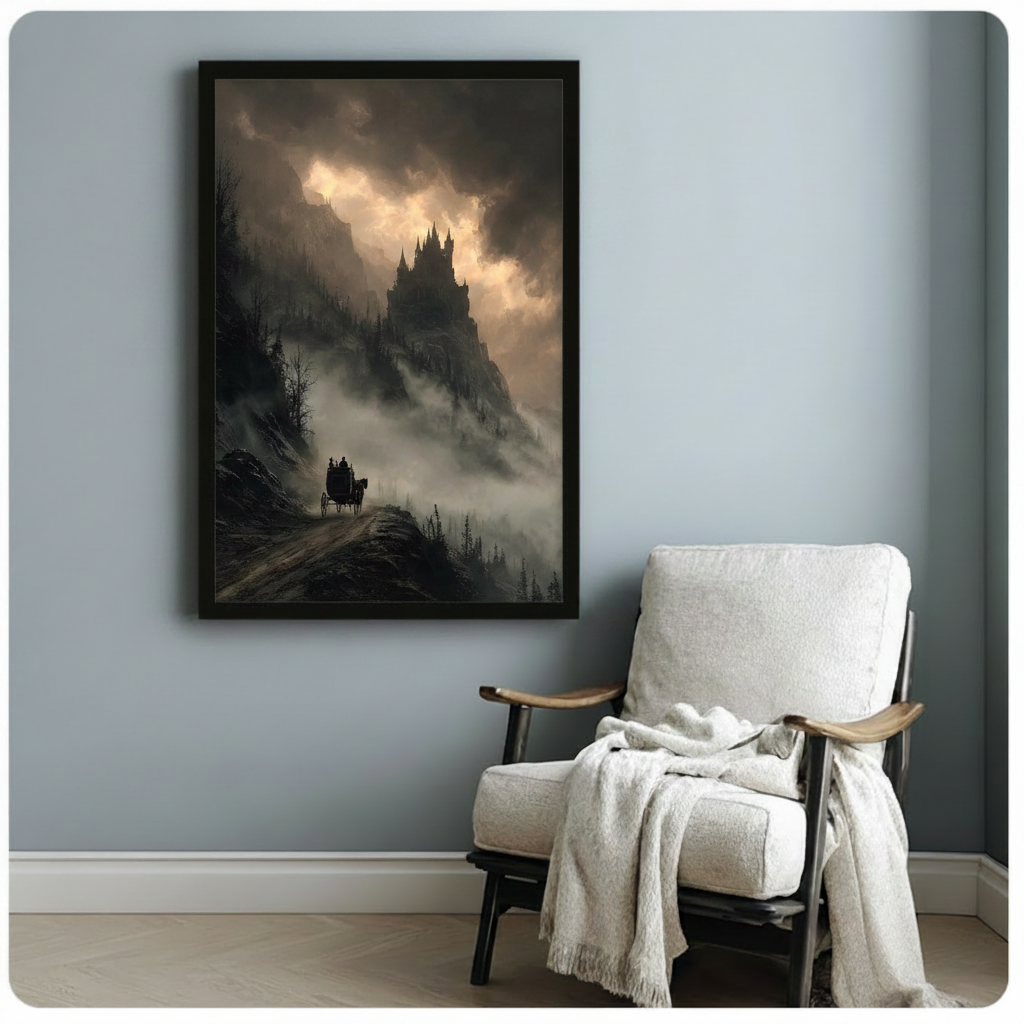 Gothic Dark Castle Carriage Landscape Canvas Art