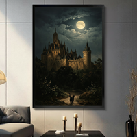 Gothic Castle Moonlit Night Black Cat Canvas Art