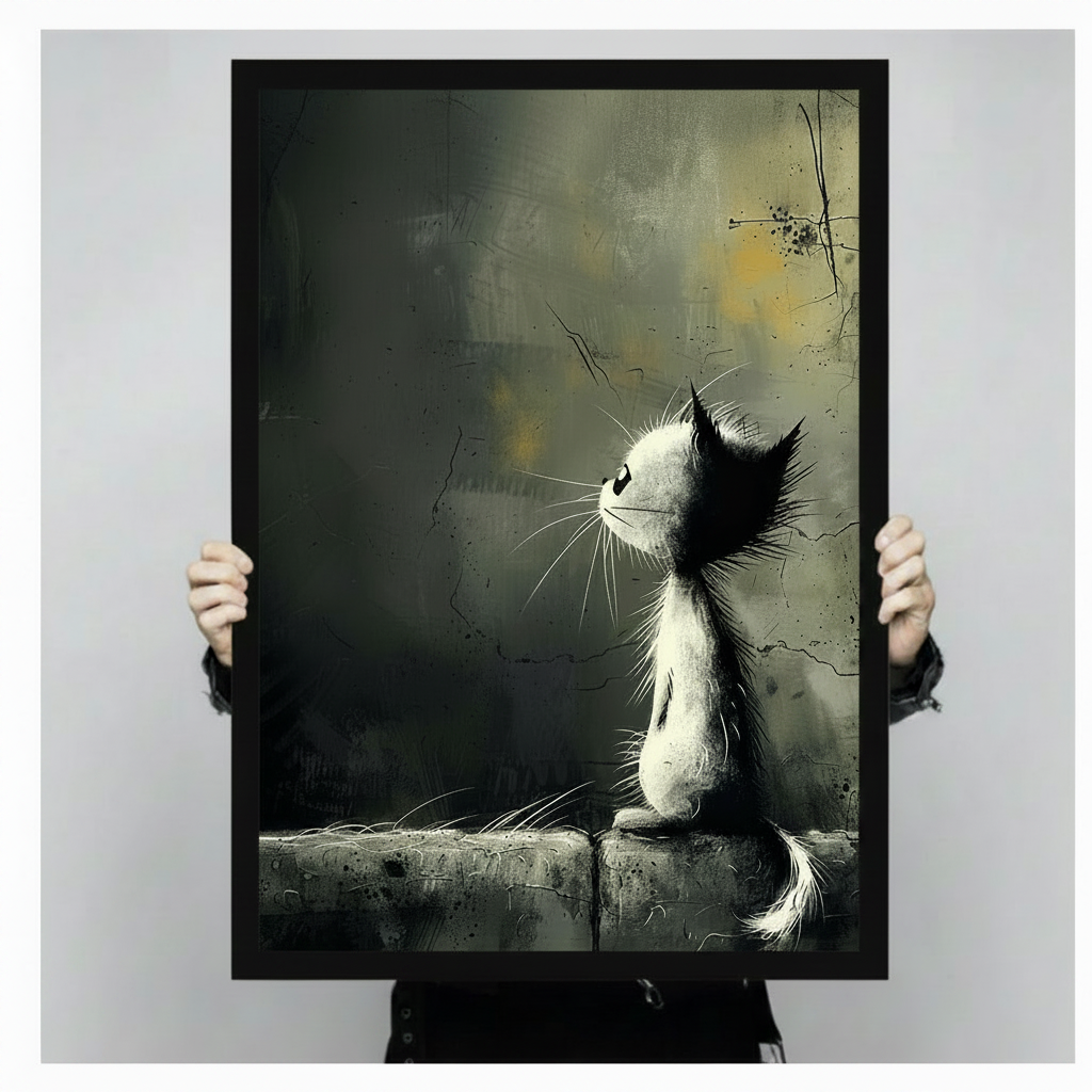 Dark Whimsy Lonely Cat Canvas Wall Art