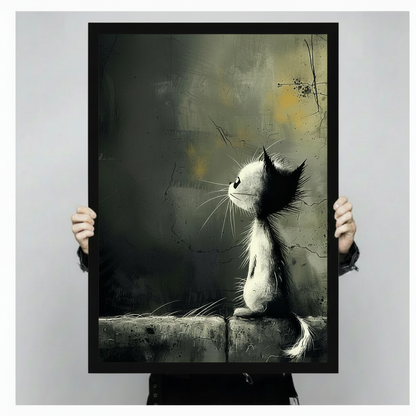 Dark Whimsy Lonely Cat Canvas Wall Art