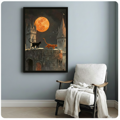 Gothic Castle Cats Moon Night Canvas Art Wall Art