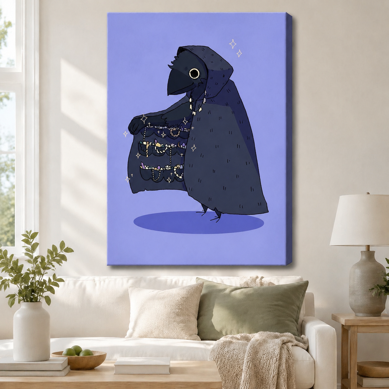 Gothic Raven Treasure Cloak Whimsical Canvas Art