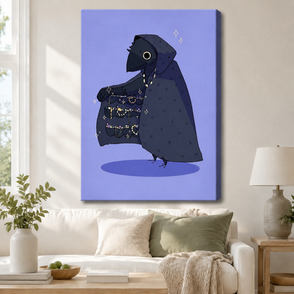 Gothic Raven Treasure Cloak Whimsical Canvas Art