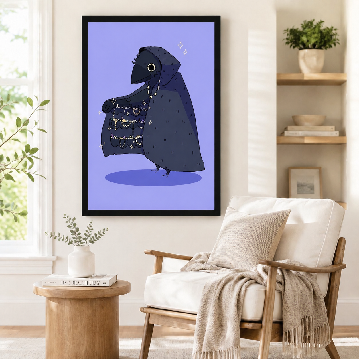 Gothic Raven Treasure Cloak Whimsical Canvas Art