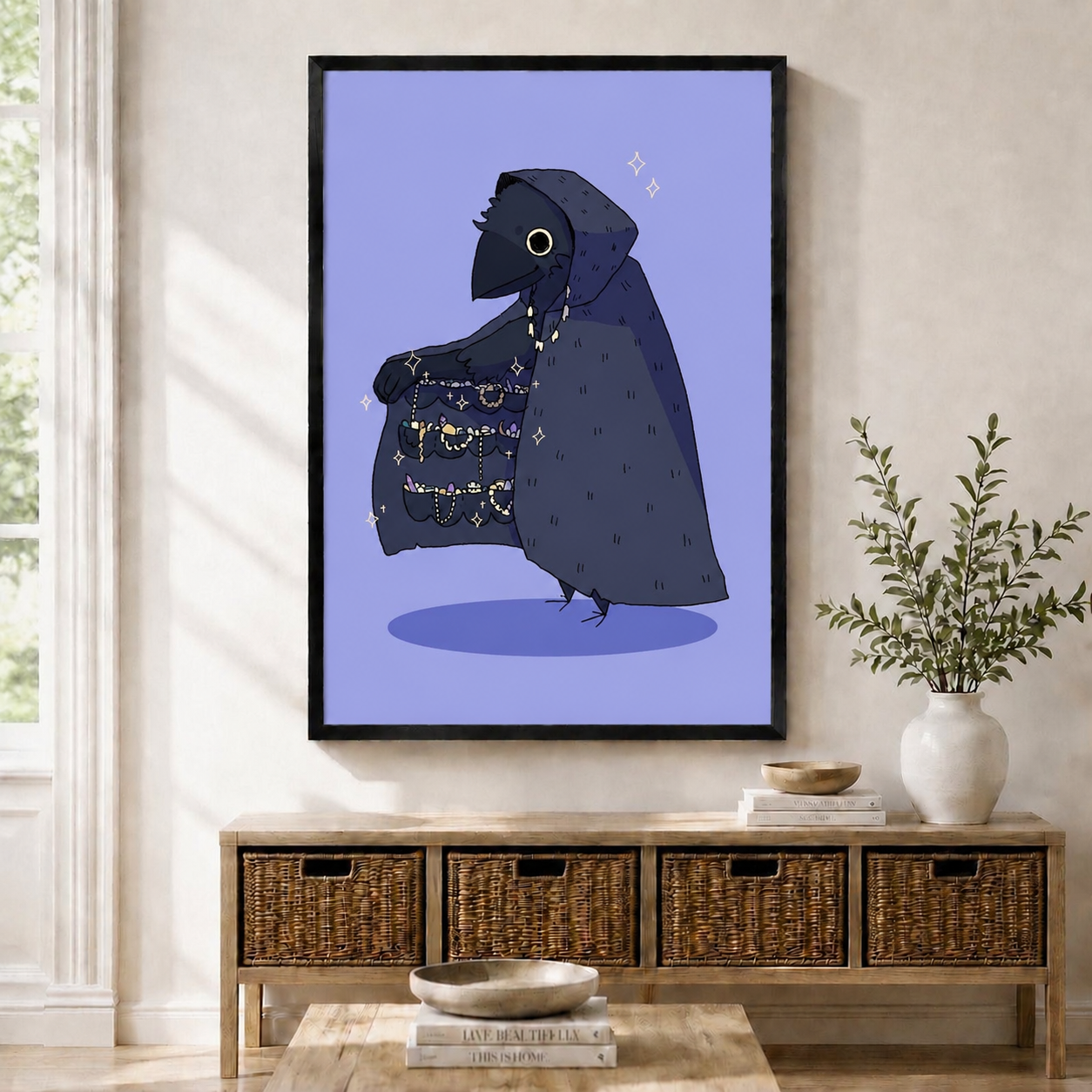 Gothic Raven Treasure Cloak Whimsical Canvas Art