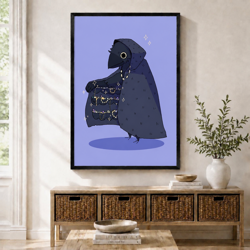 Gothic Raven Treasure Cloak Whimsical Canvas Art