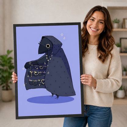 Gothic Raven Treasure Cloak Whimsical Canvas Art