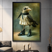 Gothic Crow Lace Dress Canvas Wall Art
