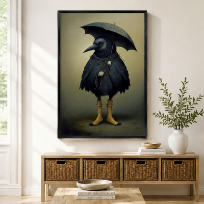 Gothic Crow Umbrella Whimsical Canvas Wall Art
