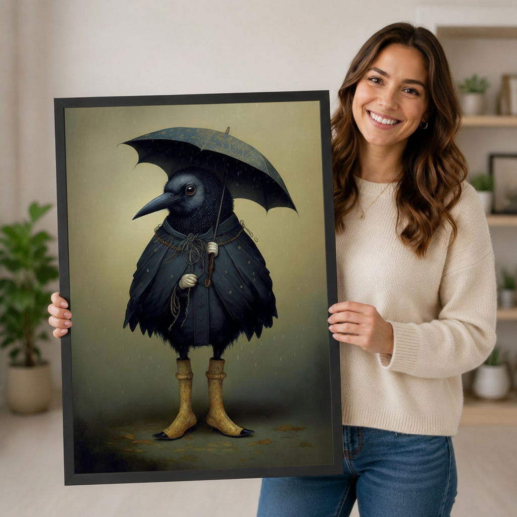 Gothic Crow Umbrella Whimsical Canvas Wall Art