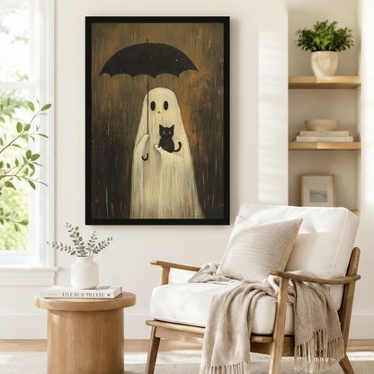 Rainy Ghost Cat Cozy Canvas Wall Art