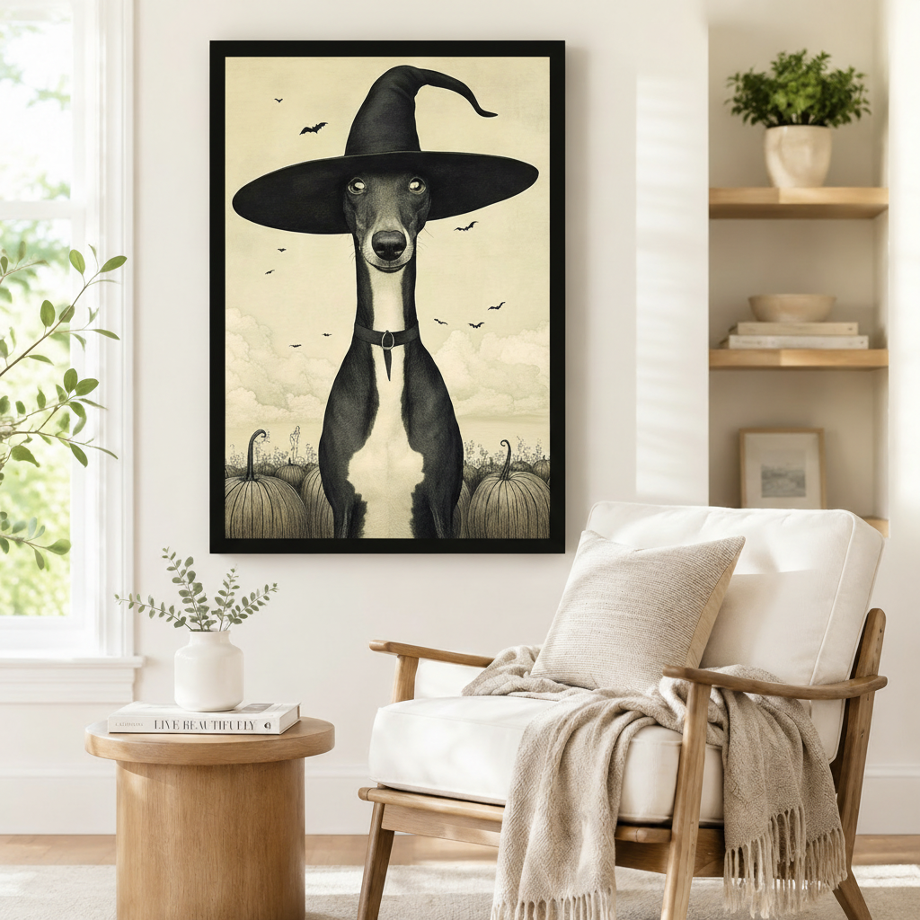 Gothic Greyhound Witch Halloween Canvas Wall Art