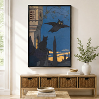 Gothic Black Cat Owl Night Canvas Wall Art