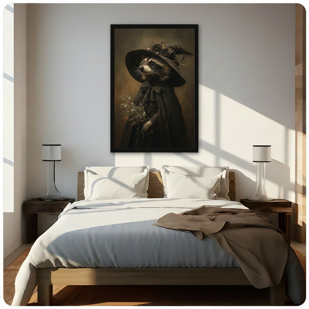 Witch Raccoon Portrait Vintage Canvas Wall Art