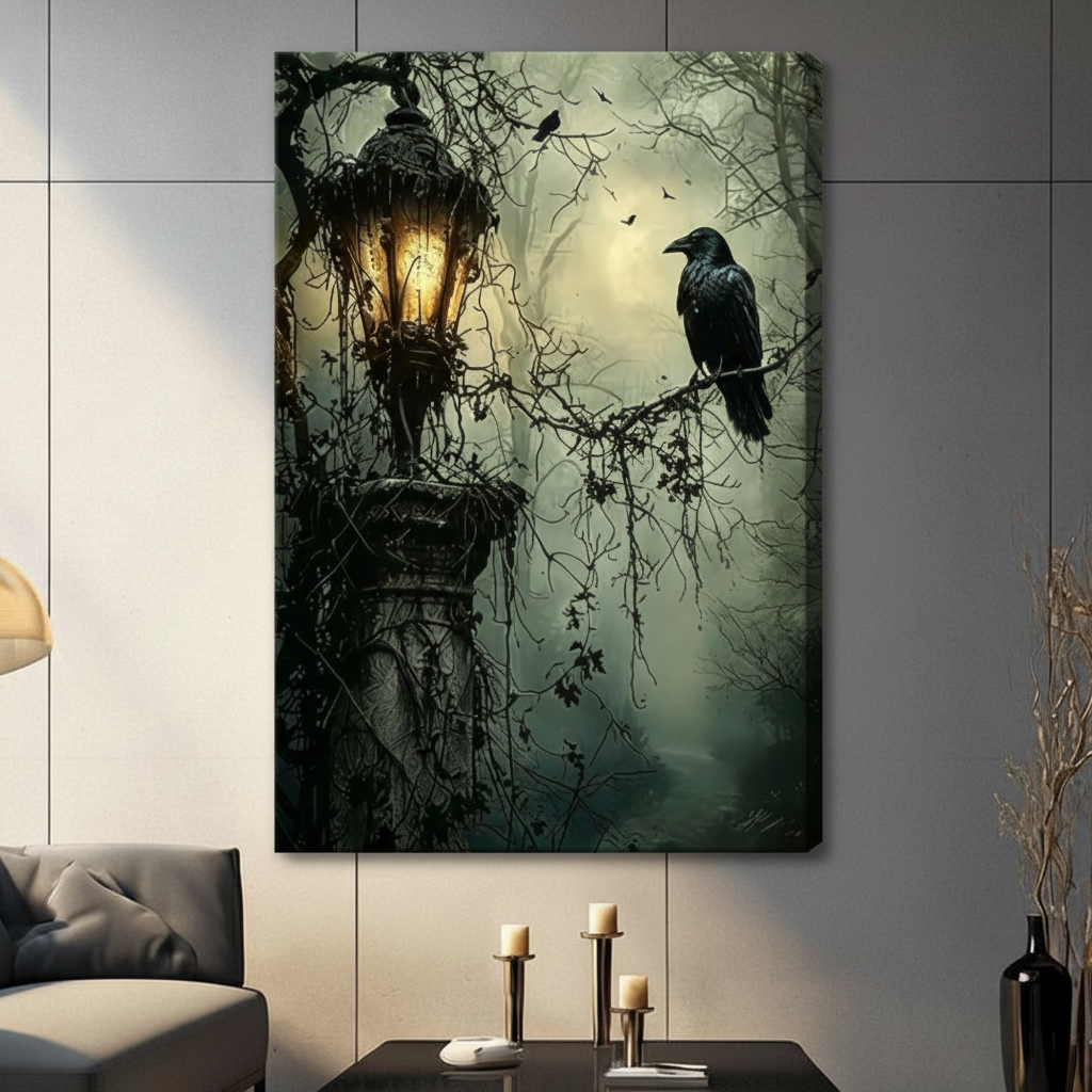 Gothic Raven Lantern Dark Forest Canvas Art Wall Art