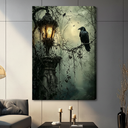 Gothic Raven Lantern Dark Forest Canvas Art Wall Art