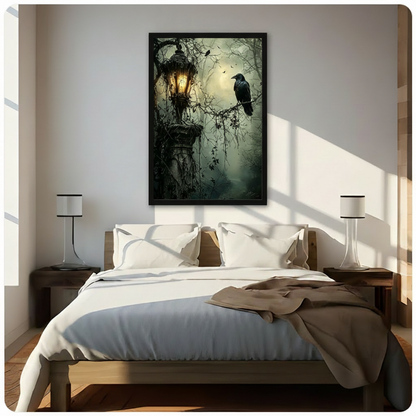 Gothic Raven Lantern Dark Forest Canvas Art Wall Art