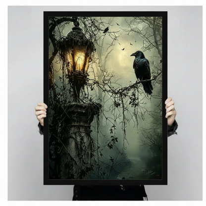 Gothic Raven Lantern Dark Forest Canvas Art Wall Art