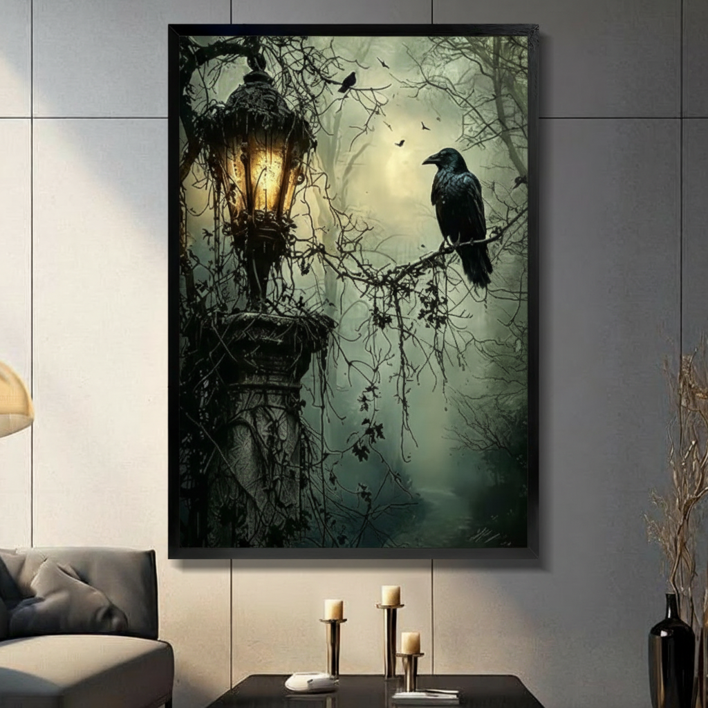 Gothic Raven Lantern Dark Forest Canvas Art Wall Art